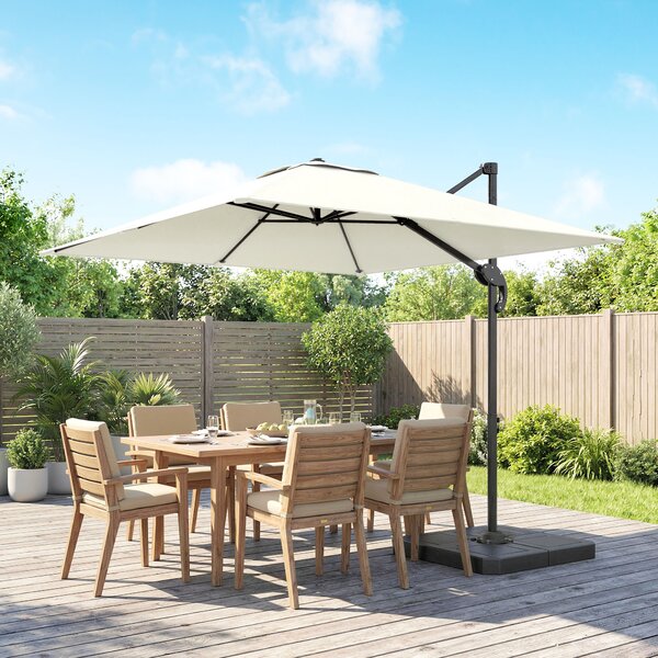 Outsunny 2.4 x 2.4m Cantilever Parasol with Umbrella Weights, UPF50+ Offset Outdoor Umbrella w/ Easy Tilt Adjustment, Cream White