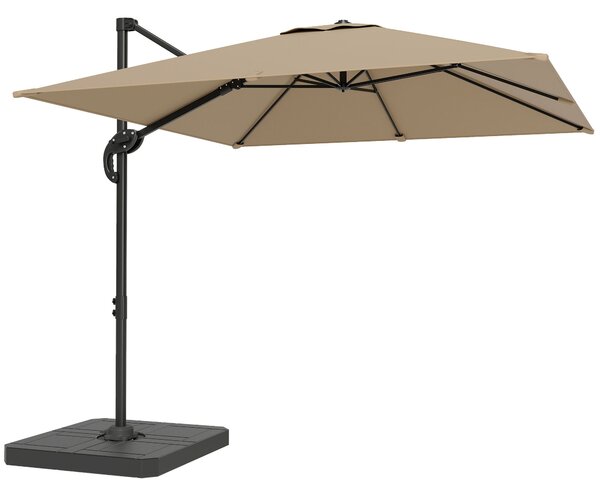 Outsunny 2.4 x 2.4 m Cantilever Parasol with Umbrella Weights, UPF50+ Offset Outdoor Umbrella w/ Easy Tilt Adjustment, Khaki