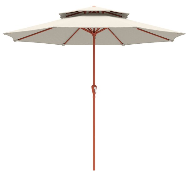 Outsunny 2.7 m Garden Parasol with Double Top Outdoor Market Table Umbrella with Crank System, Cream White