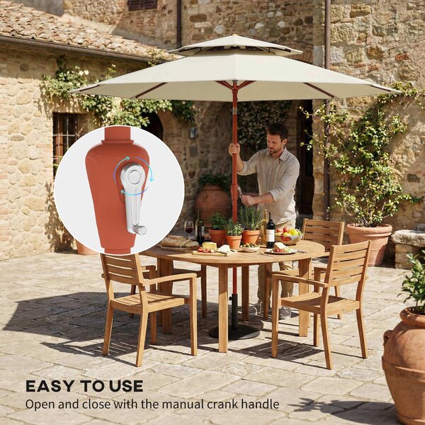 Outsunny 2.7 m Garden Parasol with Double Top Outdoor Market Table Umbrella with Crank System, Cream White