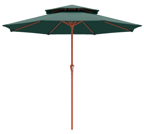 Outsunny 2.7 m Garden Parasol with Double Top Outdoor Market Table Umbrella with Crank System, Green