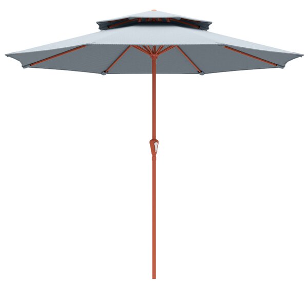 Outsunny 2.7 m Garden Parasol with Double Top Outdoor Market Table Umbrella with Crank System, Light Grey