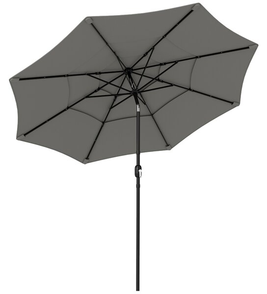 Outsunny Garden Parasol, Parasol Umbrella with 3-tier Roof, Crank Handle, Tilt Function, Polyester Canopy, Grey