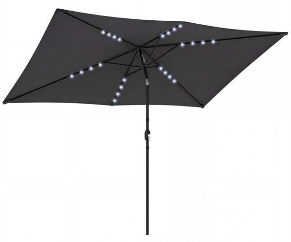 Outsunny 3 x 2 m Garden Parasol Umbrella with LED Solar Light, Parasol Cover, Outdoor Market Patio Umbrella, Black