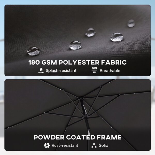 Outsunny 3 x 2 m Garden Parasol Umbrella with LED Solar Light, Parasol Cover, Outdoor Market Patio Umbrella, Black