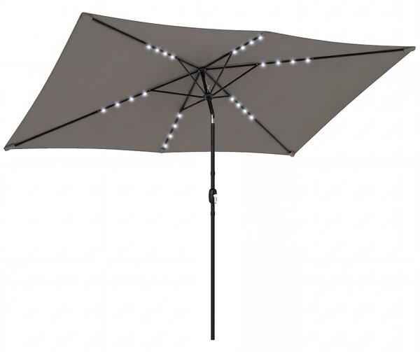 Outsunny 3 x 2 m Garden Parasol Umbrella with LED Solar Light, Parasol Cover, Outdoor Market Patio Umbrella, Dark Grey