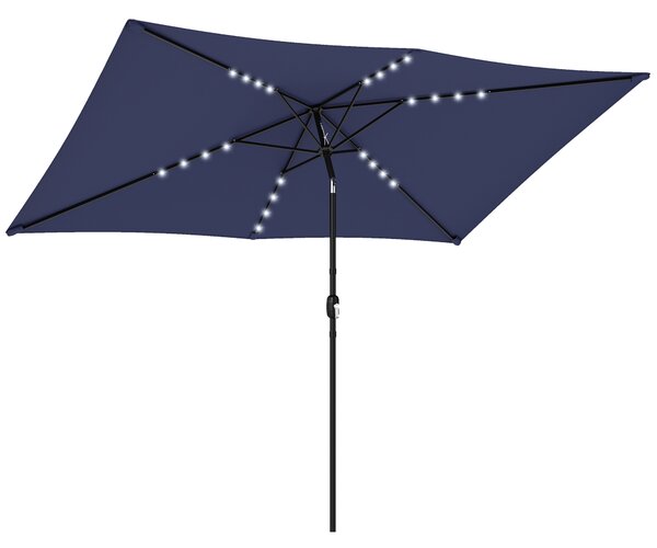 Outsunny 3 x 2 m Garden Parasol Umbrella with LED Solar Light, Parasol Cover, Outdoor Market Patio Umbrella, Navy Blue