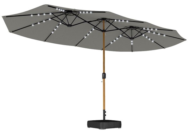 Outsunny Double Sided Garden Parasol with Base Included & 48 Solar LED Lights Patio Umbrella Crank Handle 4.6m Light Grey