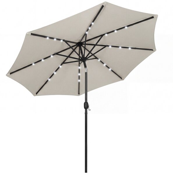 Outsunny 2.6 m Garden Parasol Umbrella with LED Solar Light, Parasol Cover, Outdoor Market Patio Umbrella, Light Grey