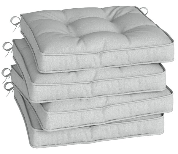 Outsunny Set of 4 Garden Seat Cushion with Ties, 42 x 42cm Replacement Dining Chair Seat Pad, Light Grey