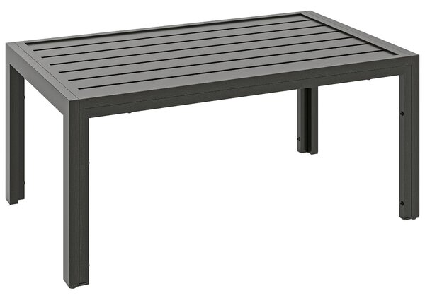 Outsunny Outdoor Side Table, Rectangular Patio Coffee Side Table with Steel Frame and Slat Tabletop for Garden, Balcony, Grey