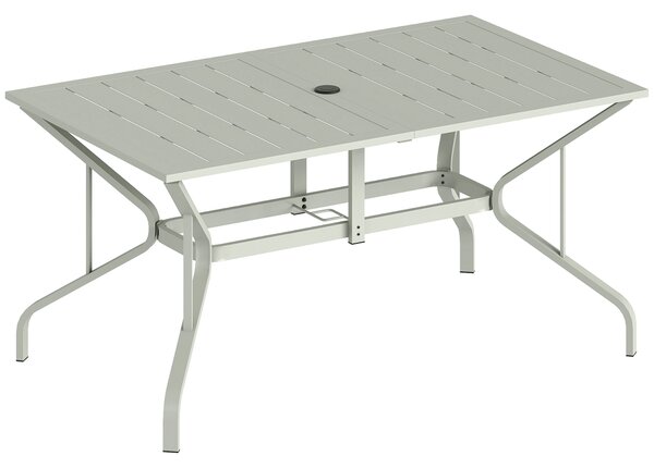 Outsunny Rectangle Garden Table with Parasol Hole, Outdoor Dining Table for 6, Patio Table for Balcony, 150cm x 90cm, Light Grey