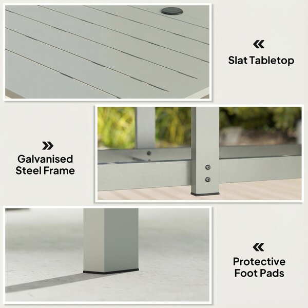 Outsunny Rectangle Garden Table with Parasol Hole, Outdoor Dining Table for 6, Patio Table for Balcony, 150cm x 90cm, Light Grey
