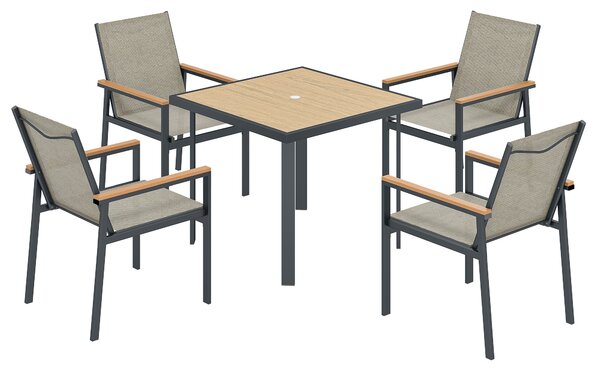 Outsunny Five-Piece Metal Dining Set, with Glass-Top Table - Khaki
