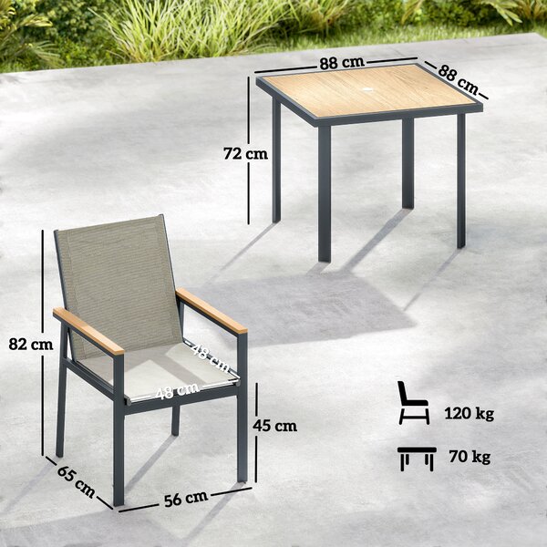 Outsunny Five-Piece Metal Dining Set, with Glass-Top Table - Khaki
