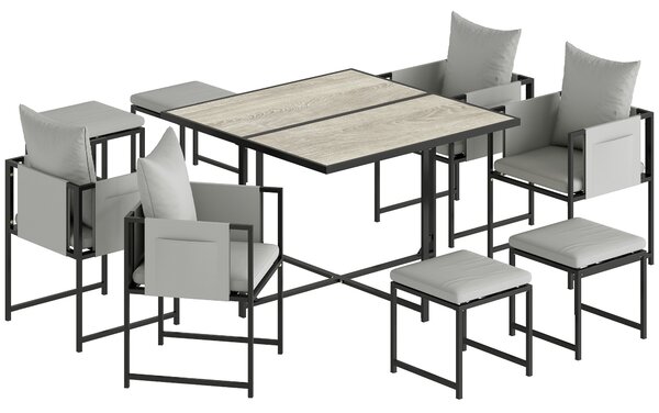 Outsunny Nine-Piece Steel Frame Garden Dining Set - Dark Grey
