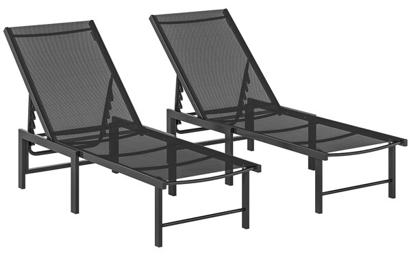 Outsunny Set of Two Reclining Sun Loungers - Black