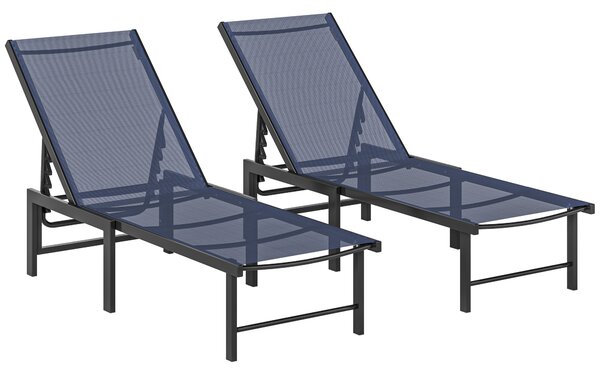 Outsunny Set of Two Reclining Sun Loungers - Dark Blue