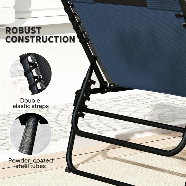 Outsunny Set of Two Reclining Sun Loungers - Dark Blue