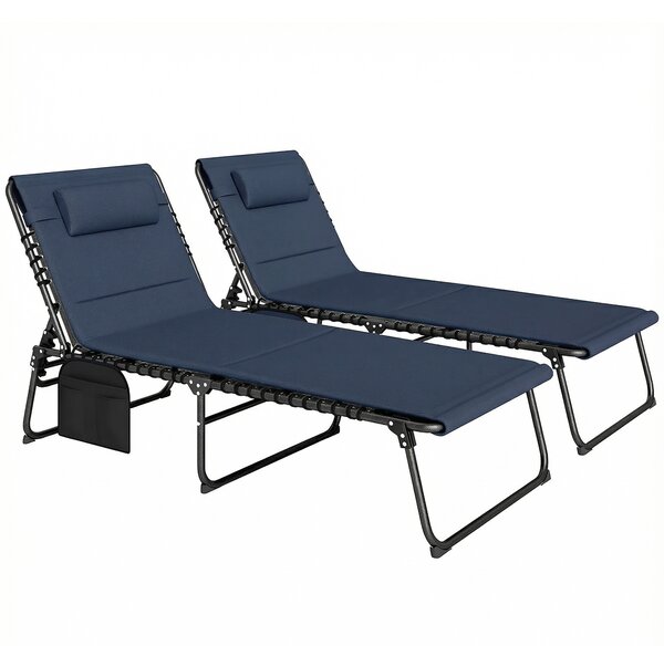 Outsunny Set of Two Reclining Sun Loungers - Dark Blue