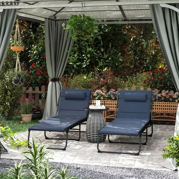 Outsunny Set of Two Reclining Sun Loungers - Dark Blue