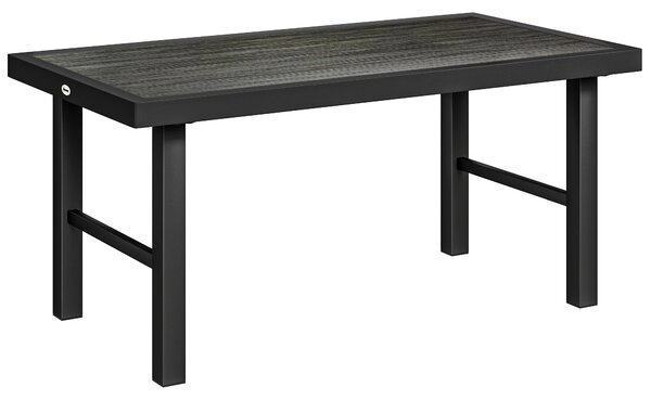 Outsunny Metal Garden Coffee Table, Outdoor Side Table with SPC Woodgrain Tabletop for Outside, 100 x 52 x 46cm, Dark Grey
