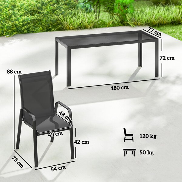 Outsunny 9 Pieces Garden Dining Set, Outdoor Table and Chairs Set for 8, Garden Furniture Set with Tempered Glass Top, Black