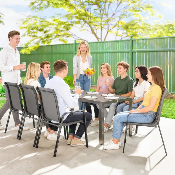 Outsunny 9 Pieces Garden Dining Set, Outdoor Table and Chairs Set for 8, Garden Furniture Set with Tempered Glass Top, Dark Grey
