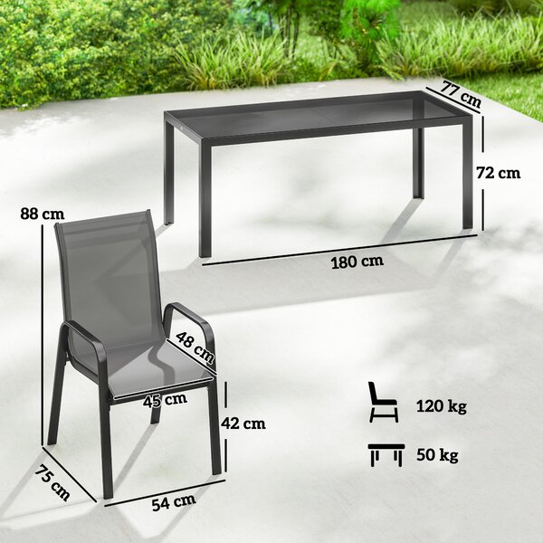 Outsunny 9 Pieces Garden Dining Set, Outdoor Table and Chairs Set for 8, Garden Furniture Set with Tempered Glass Top, Dark Grey