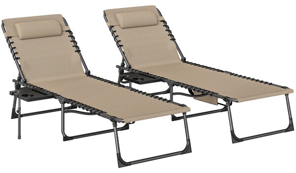 Outsunny Five-Position Reclining Sun Loungers Set of 2 - Beige