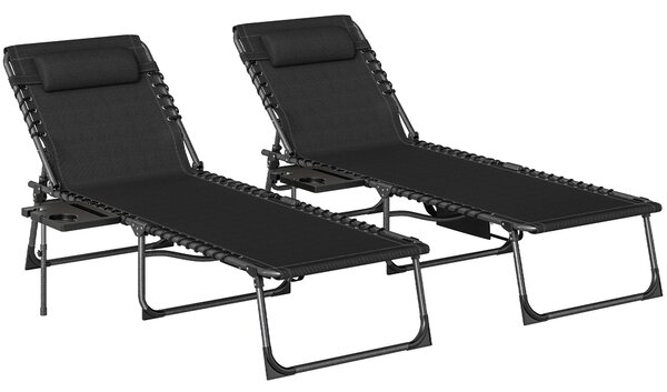 Outsunny Five-Position Reclining Sun Loungers Set of 2 - Black
