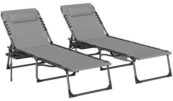 Outsunny Five-Position Reclining Sun Loungers Set of 2 - Grey