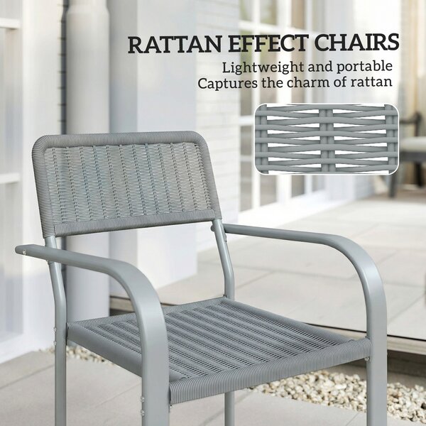 Outsunny Stackable Garden Chairs Set of 4, Rattan Effect Outdoor Dining Chairs, Light Grey