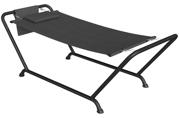 Outsunny Outdoor Hammock with Stand, Freestanding Hammock with Side Pocket, Headrest for Patio, Balcony, Porch, Dark Grey