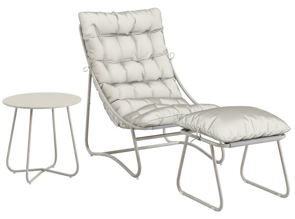 Outsunny Bistro Set for Garden, 3 Piece Outdoor Table and Chair with Footstool and Removable Cushions, Comfy Balcony Furniture