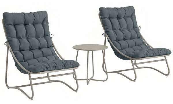 Outsunny 3 Piece Garden Bistro Set, Round Outdoor Bistro Table and Chairs Set for 2 with Texteline Seat and Cushions, Dark Grey