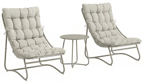 Outsunny 3 Piece Garden Bistro Set, Round Outdoor Bistro Table and Chairs Set for 2 with Texteline Seat and Cushions, Light Grey