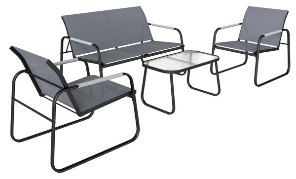 Outsunny 4 Piece Garden Furniture Set, Garden Sofa Set with Loveseat, 2 Armchairs, Tempered Glass Table for Balcony, Grey