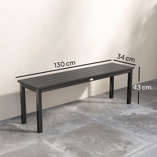 Outsunny 2 Seater Garden Bench, Outdoor Bench Loveseat with Wood-Effect Slatted Seat and Steel Frame for Patio, Park, Grey