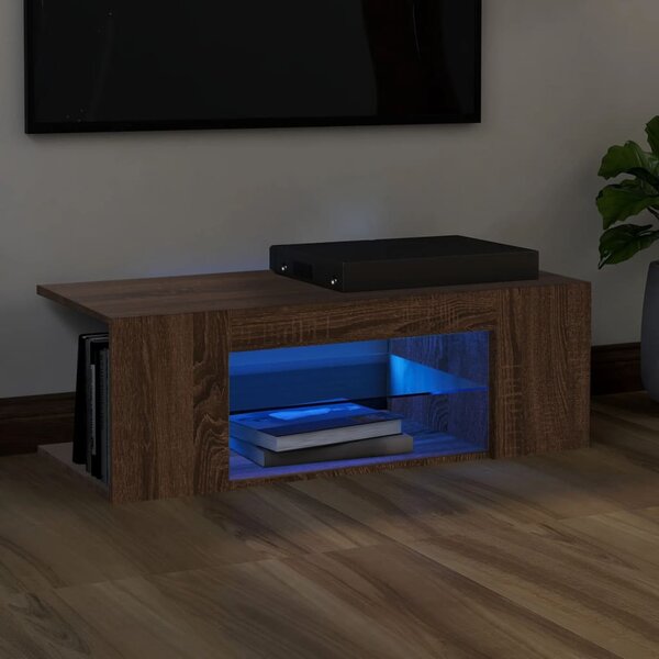 TV Cabinet with LED Lights Brown Oak 90x39x30 cm