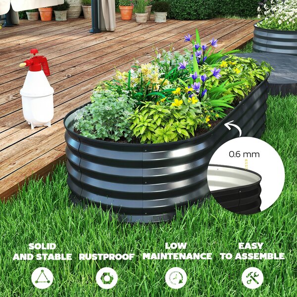 Outsunny Set of Two 150 x 60cm Steel Planters - Dark Grey