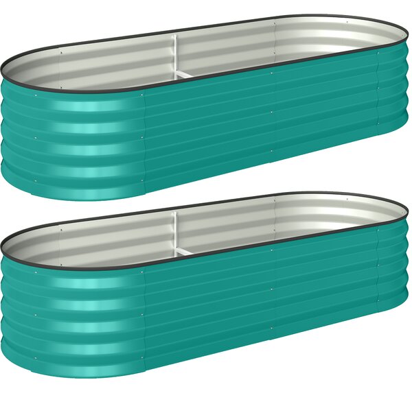 Outsunny Set of Two 150 x 60cm Steel Planters - Green