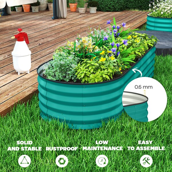 Outsunny Set of Two 150 x 60cm Steel Planters - Green