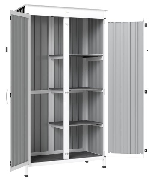 Outsunny Outdoor Storage Cabinet with Removable Shelves, Garden Tool Shed with Asphalt Roof, White and Black