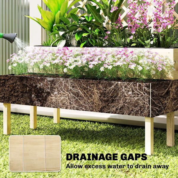 Outsunny Raised Garden Bed 2-Tier Stepped Design Planter Box with Trellis for Climbing Plants 108x62x120 cm