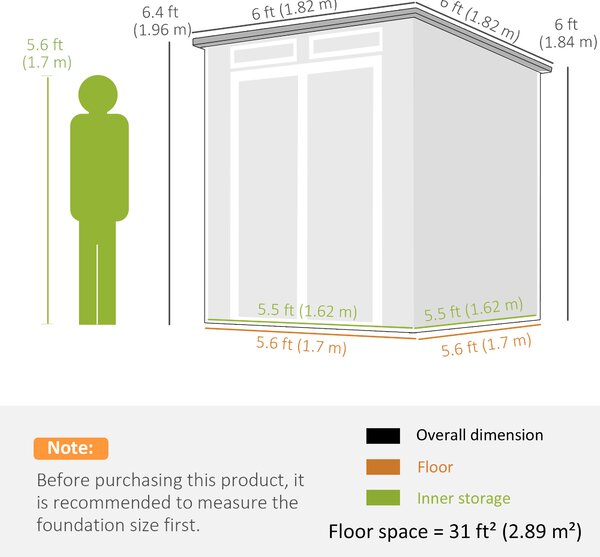 Outsunny 6 x 6 ft Plastic Garden Shed, Wood-Effect Outdoor Storage Shed with Floor, Windows, Lockable Doors and Vents, Grey