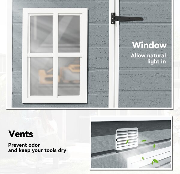 Outsunny 10 x 4 ft Resin Garden Shed, Outdoor Storage Shed with Floor, Windows, Lockable Doors and Vents, Grey