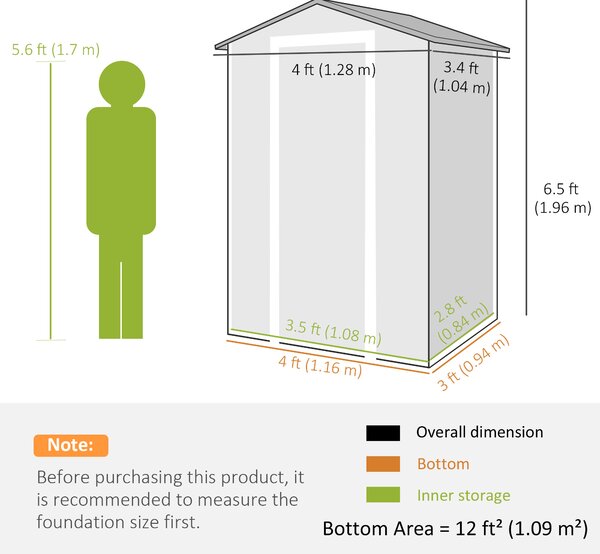 Outsunny 4 x 3 ft Plastic Garden Shed with Floor, Outdoor Storage Shed with Lockable Door, Window and Vent, Dark Grey