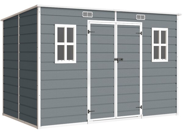 Outsunny 10 x 6 ft Resin Garden Shed, Outdoor Storage Shed with Floor, Windows, Lockable Doors and Vents, Grey