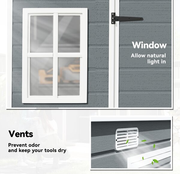 Outsunny 10 x 6 ft Resin Garden Shed, Outdoor Storage Shed with Floor, Windows, Lockable Doors and Vents, Grey